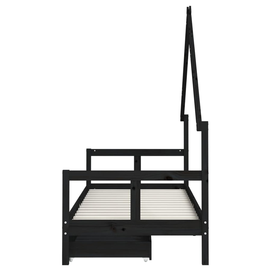 Kinderbedframe 80X200 Cm Massief Grenenhout Zwart