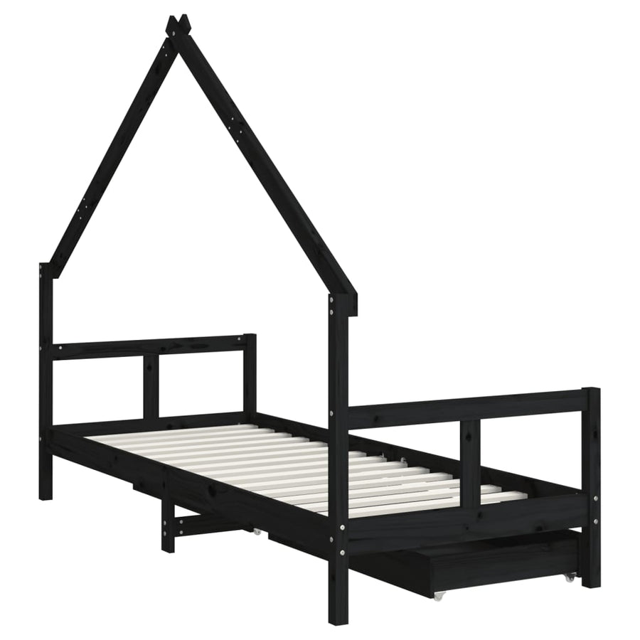 Kinderbedframe 80X200 Cm Massief Grenenhout Zwart