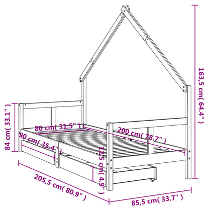 Kinderbedframe 80X200 Cm Massief Grenenhout Zwart