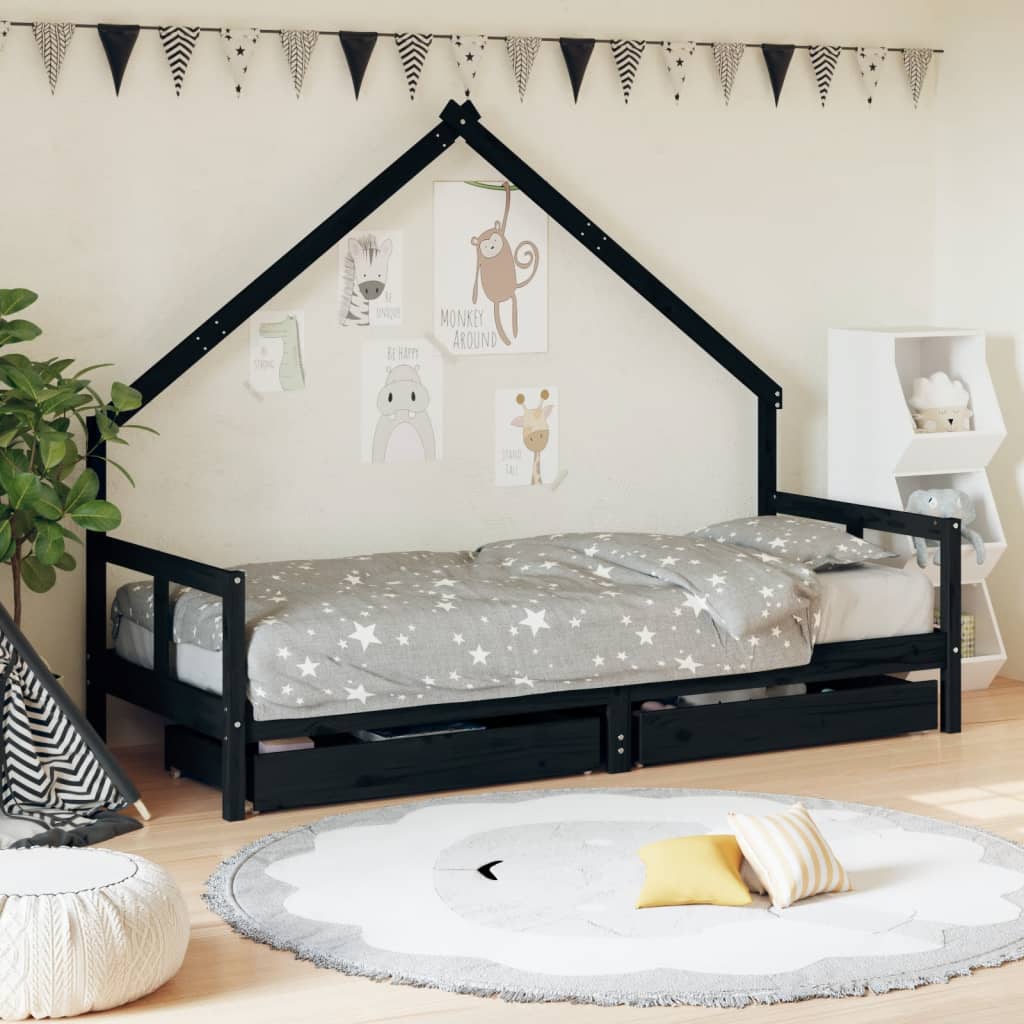 Kinderbedframe 80X200 Cm Massief Grenenhout Zwart