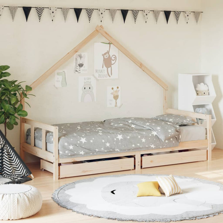 Kinderbedframe Massief Grenenhout 90 x 200 cm Naturel