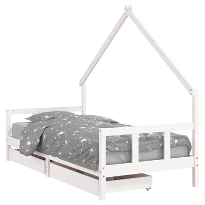 Kinderbedframe Met Lades 90X200 Cm Massief Grenenhout Wit