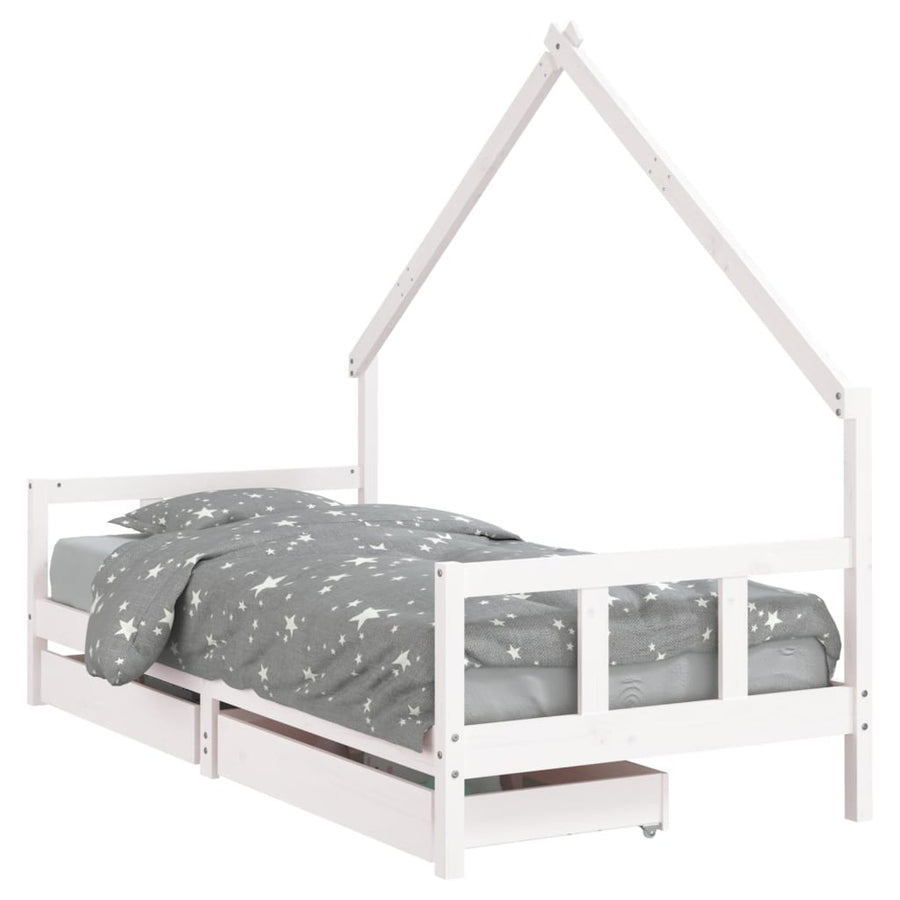 Kinderbedframe Met Lades 90X200 Cm Massief Grenenhout Wit