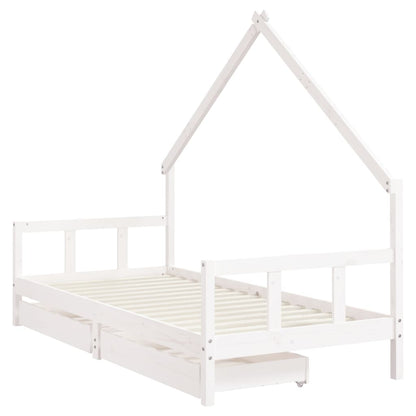 Kinderbedframe Met Lades 90X200 Cm Massief Grenenhout Wit