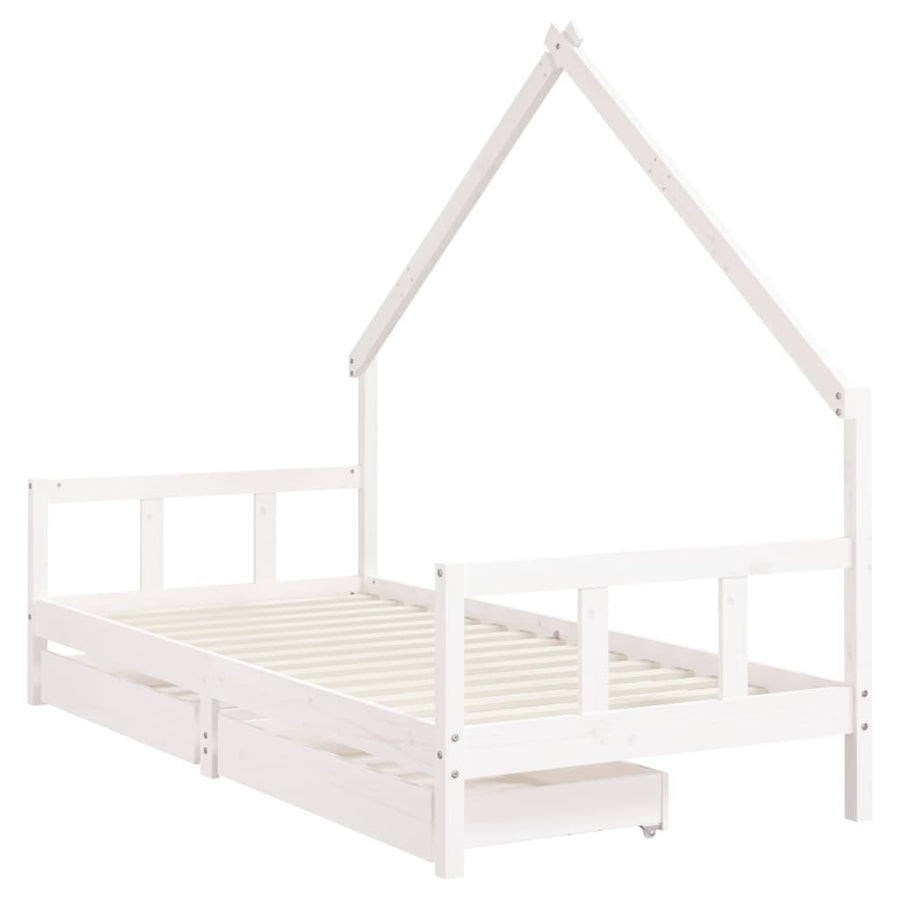 Kinderbedframe Met Lades 90X200 Cm Massief Grenenhout Wit