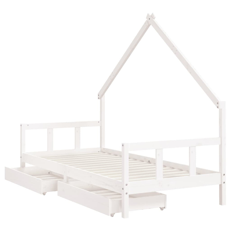 Kinderbedframe Met Lades 90X200 Cm Massief Grenenhout Wit