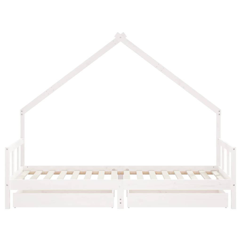 Kinderbedframe Met Lades 90X200 Cm Massief Grenenhout Wit