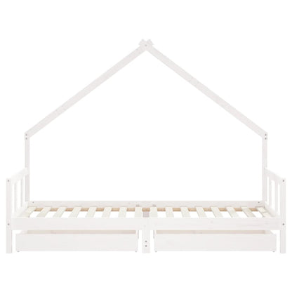 Kinderbedframe Met Lades 90X200 Cm Massief Grenenhout Wit