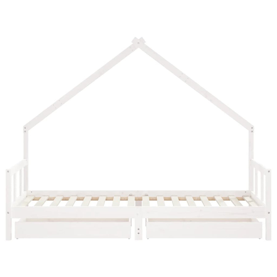 Kinderbedframe Met Lades 90X200 Cm Massief Grenenhout Wit