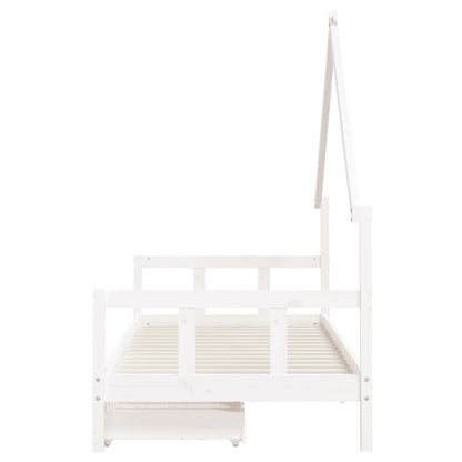 Kinderbedframe Met Lades 90X200 Cm Massief Grenenhout Wit