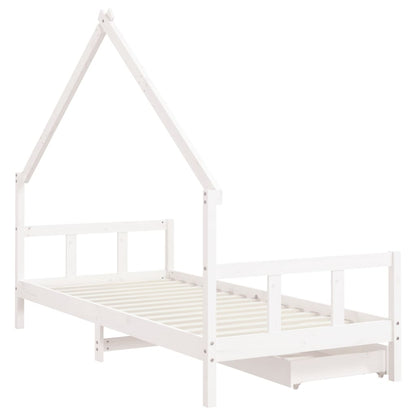 Kinderbedframe Met Lades 90X200 Cm Massief Grenenhout Wit