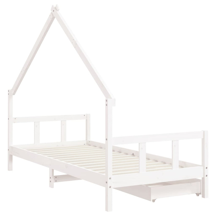 Kinderbedframe Met Lades 90X200 Cm Massief Grenenhout Wit