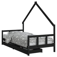 Kinderbedframe Met Lades 90X200 Cm Massief Grenenhout Zwart