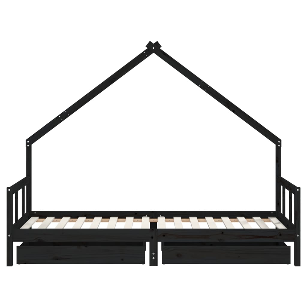 Kinderbedframe Met Lades 90X200 Cm Massief Grenenhout Zwart
