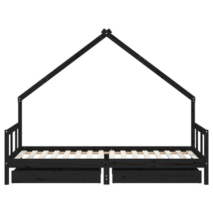 Kinderbedframe Met Lades 90X200 Cm Massief Grenenhout Zwart