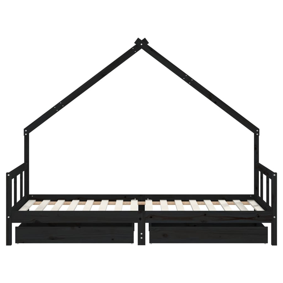 Kinderbedframe Met Lades 90X200 Cm Massief Grenenhout Zwart