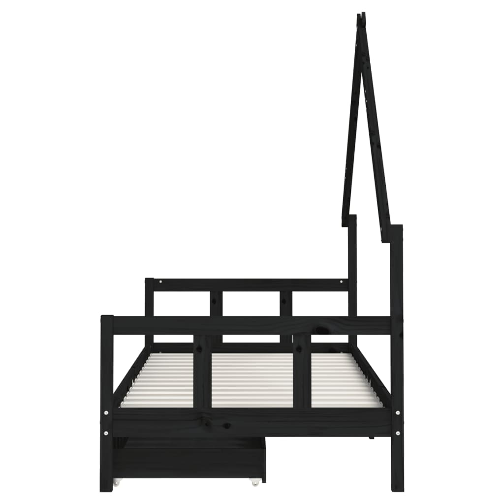 Kinderbedframe Met Lades 90X200 Cm Massief Grenenhout Zwart