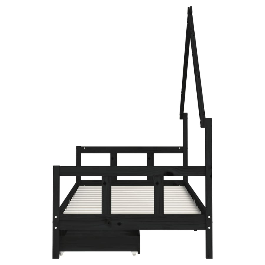 Kinderbedframe Met Lades 90X200 Cm Massief Grenenhout Zwart