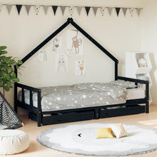 Kinderbedframe Met Lades 90X200 Cm Massief Grenenhout Zwart