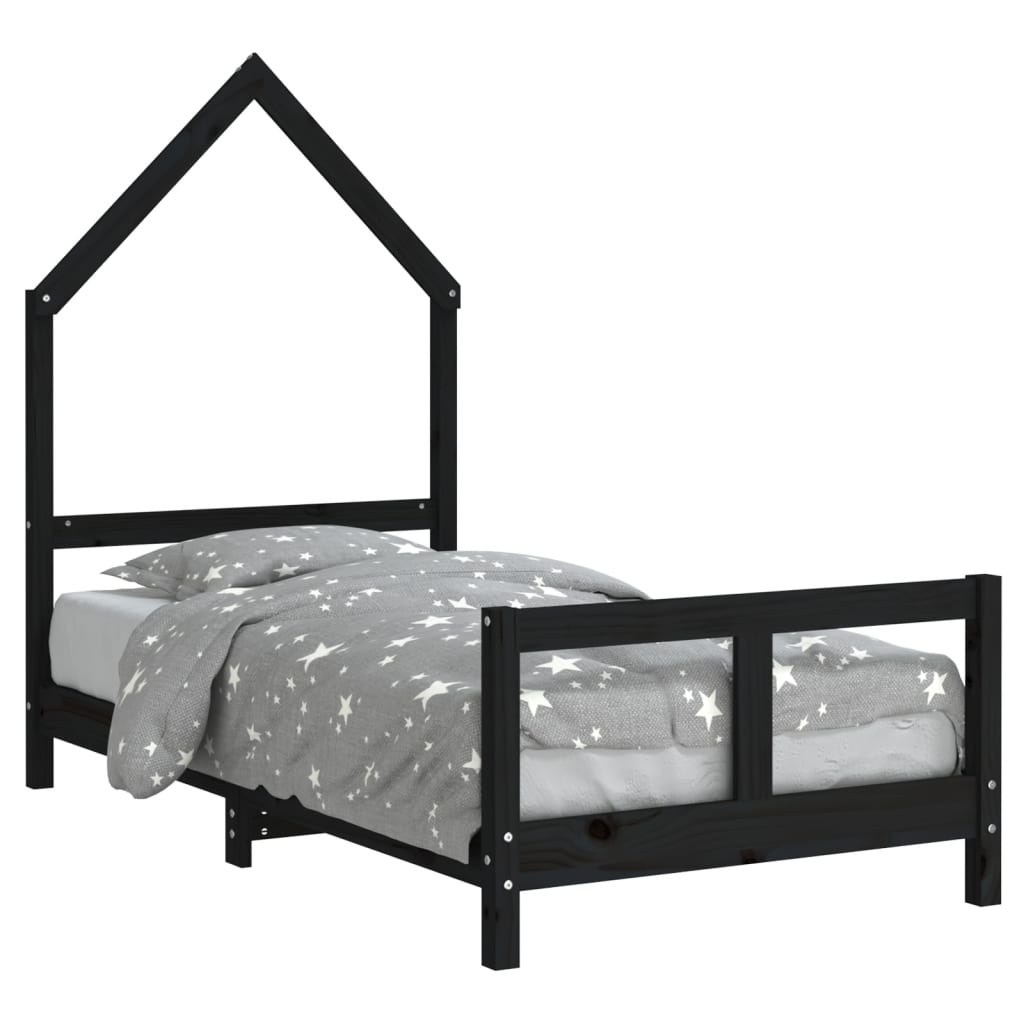 Kinderbedframe 80X160 Cm Massief Grenenhout Zwart