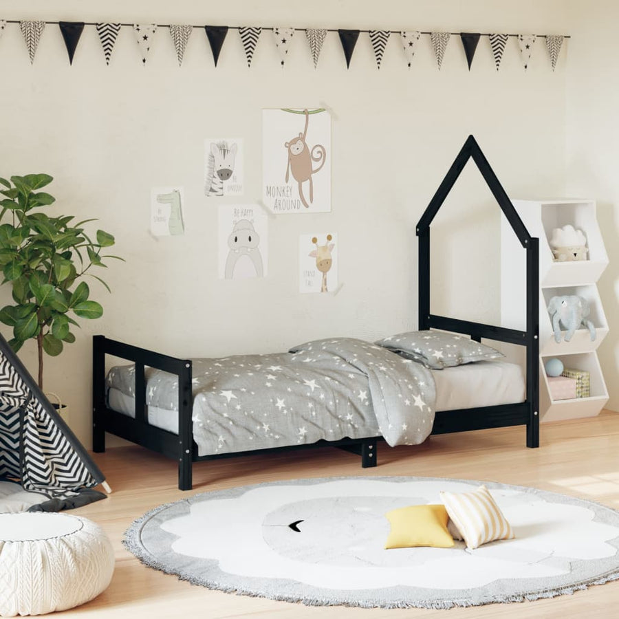 Kinderbedframe 80X160 Cm Massief Grenenhout Zwart