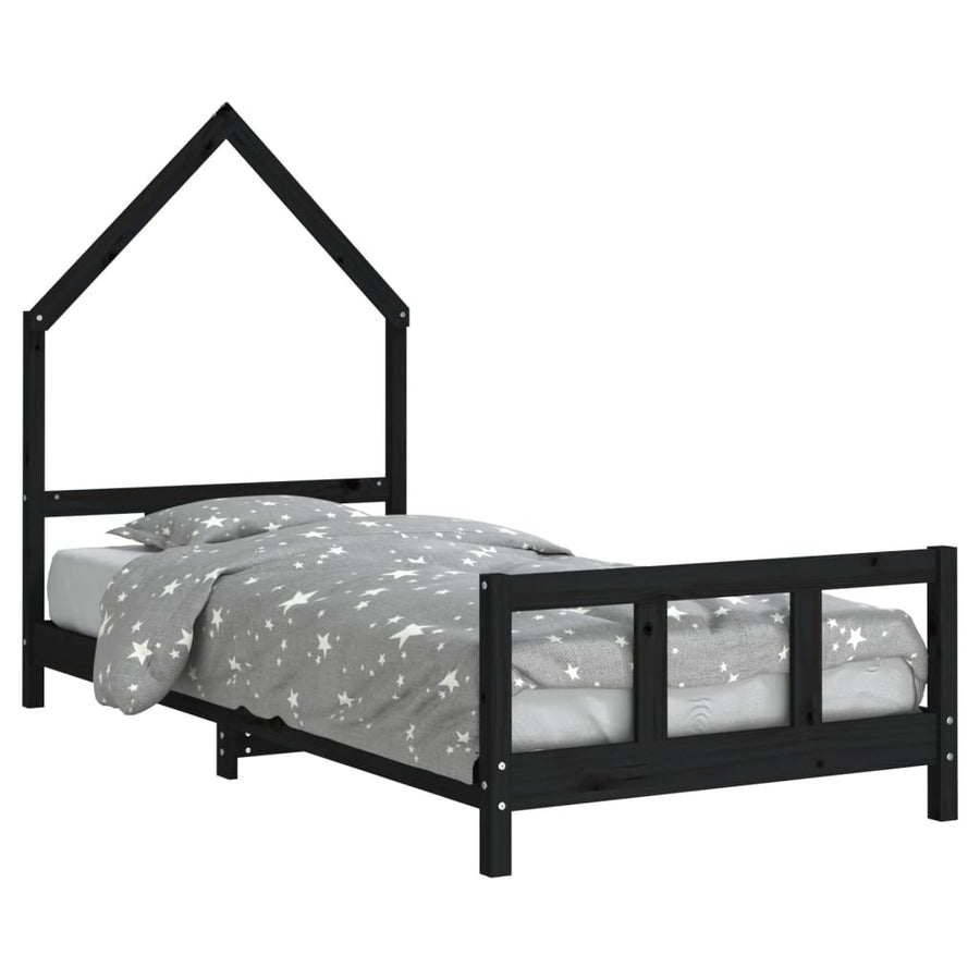 Kinderbedframe 90X190 Cm Massief Grenenhout Zwart