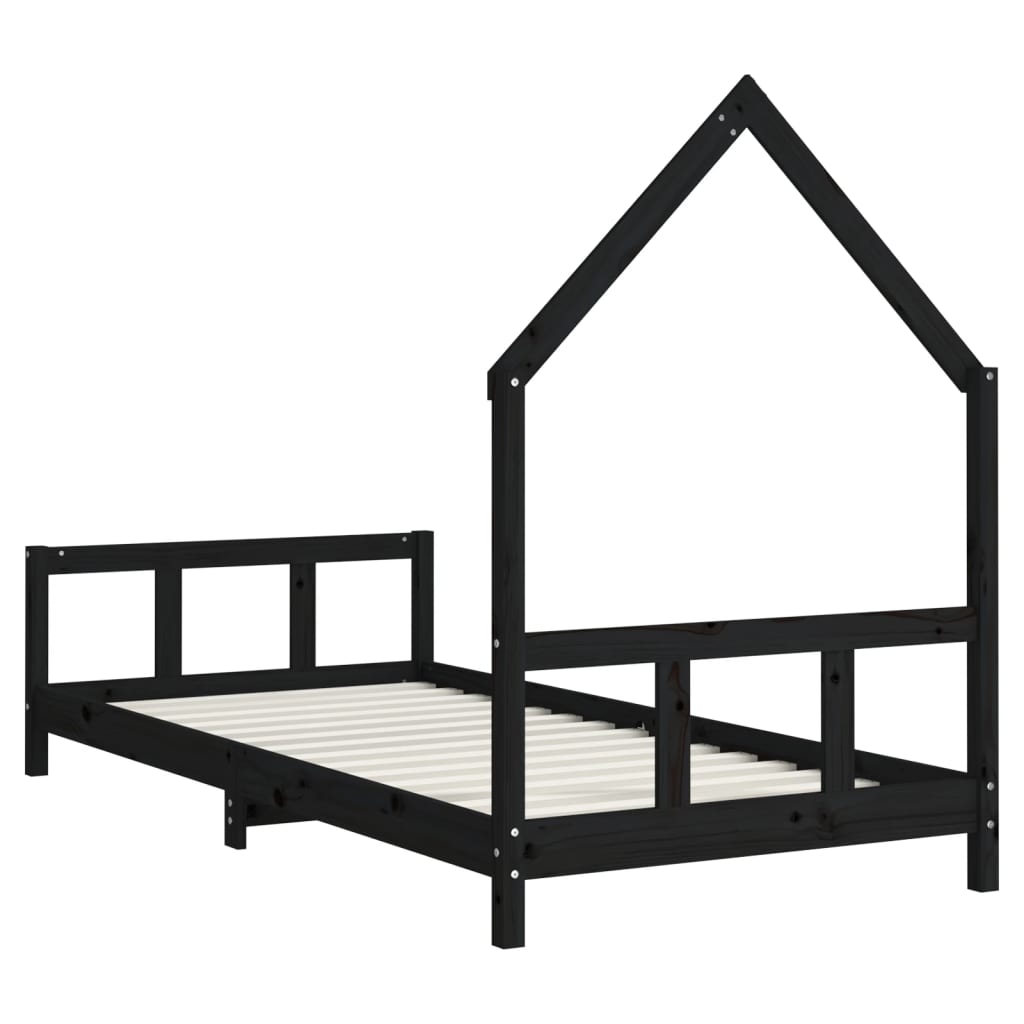 Kinderbedframe 90X190 Cm Massief Grenenhout Zwart
