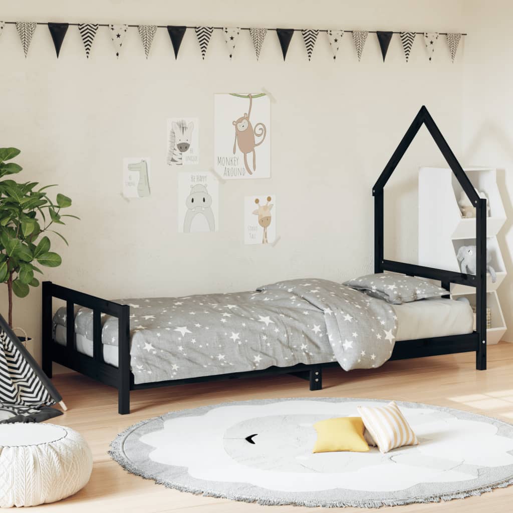 Kinderbedframe 90X190 Cm Massief Grenenhout Zwart