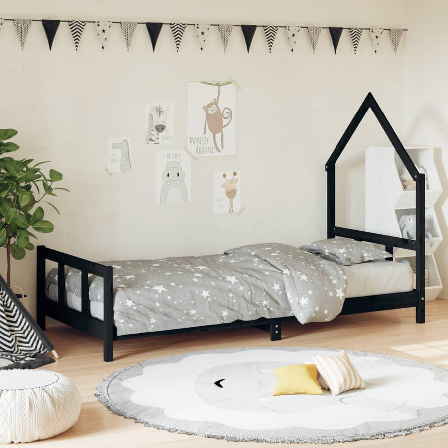 Kinderbedframe 90X190 Cm Massief Grenenhout Zwart