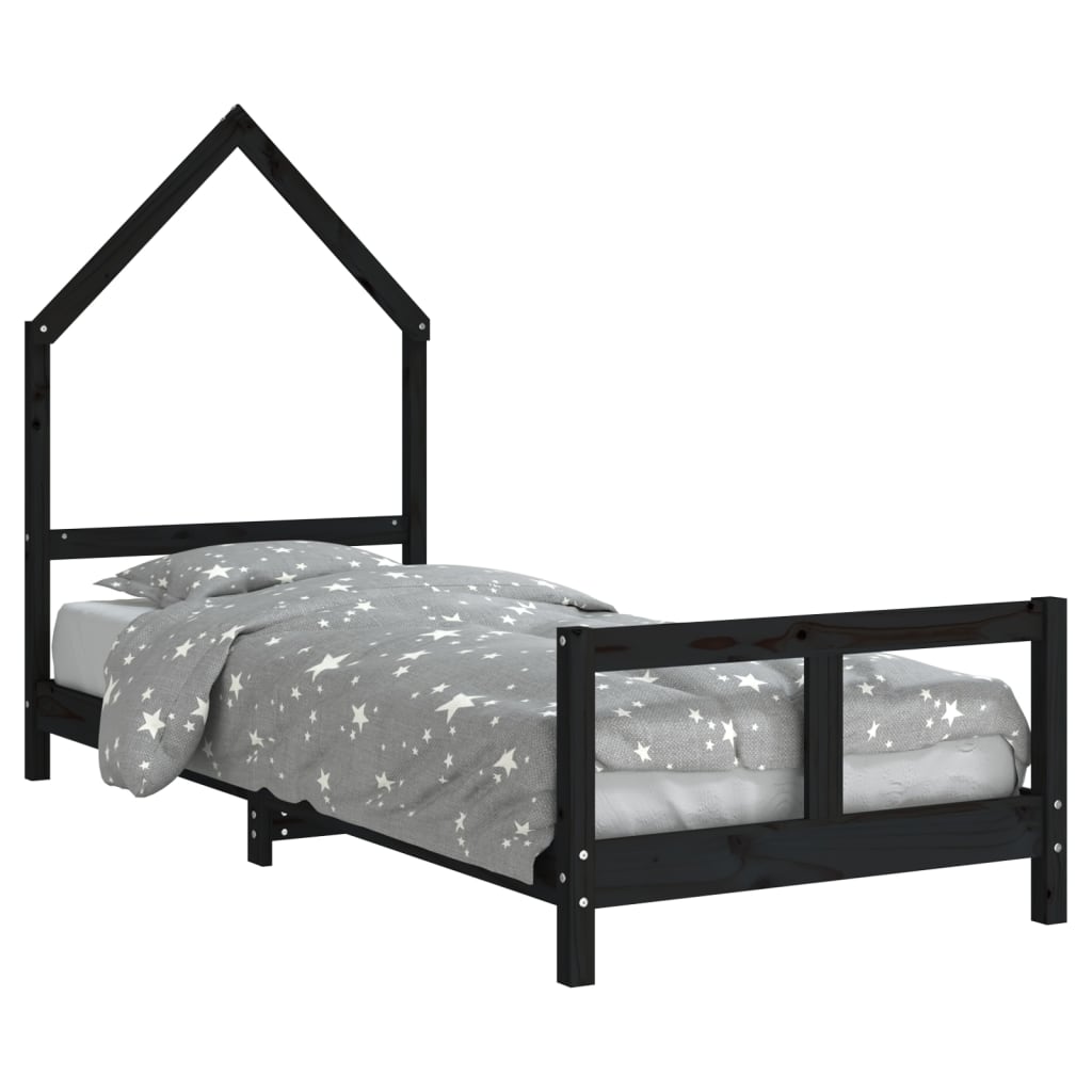 Kinderbedframe 80X200 Cm Massief Grenenhout Zwart