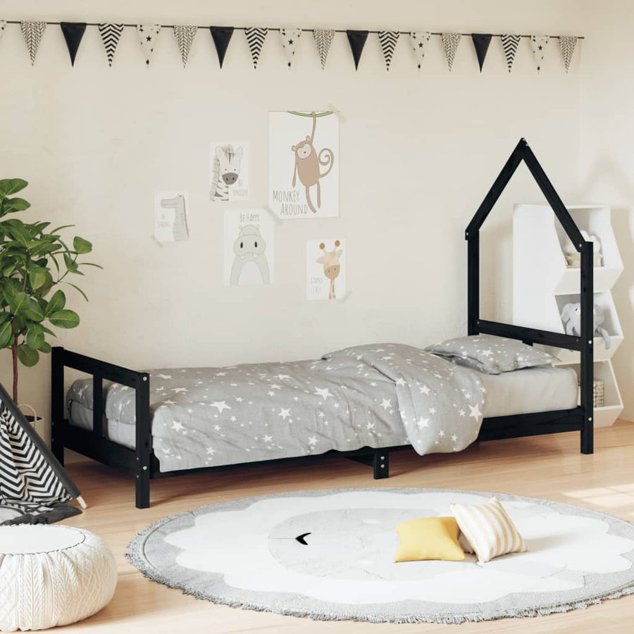 Kinderbedframe 80X200 Cm Massief Grenenhout Zwart