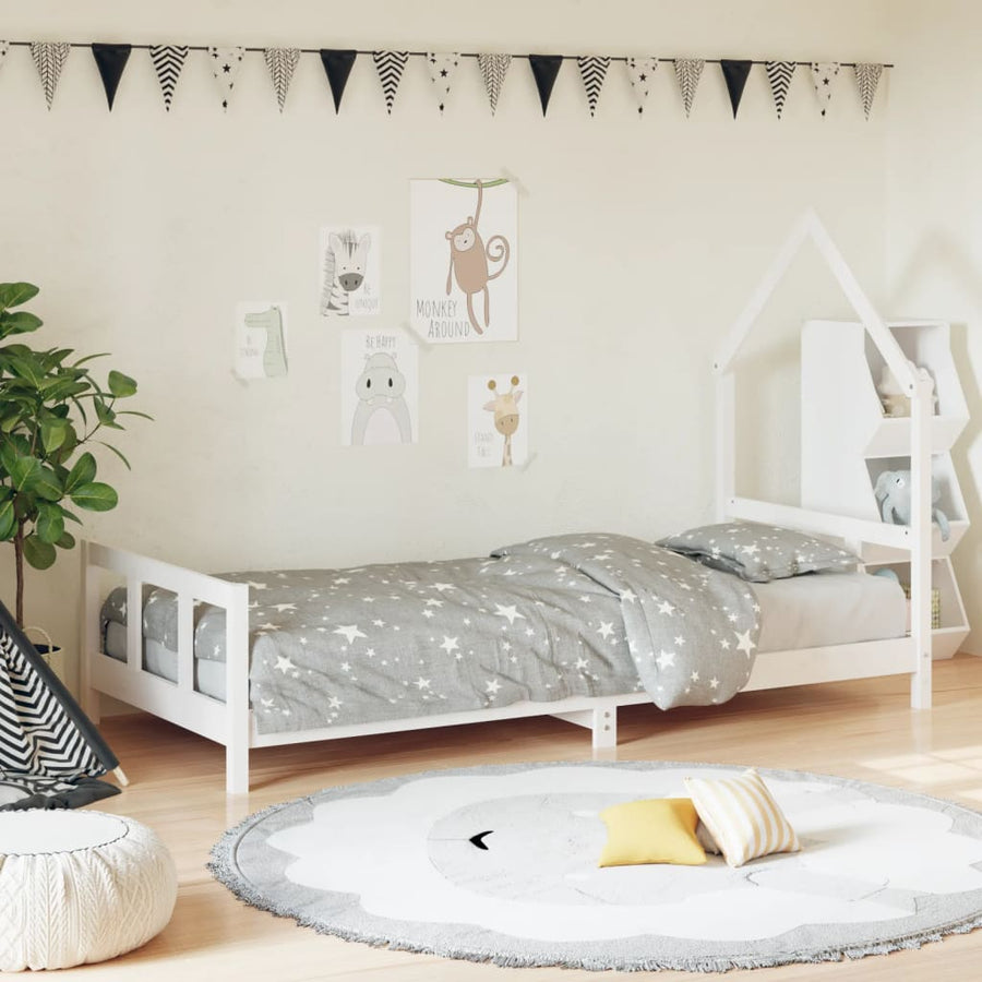 Kinderbedframe 90X200 Cm Massief Grenenhout Wit