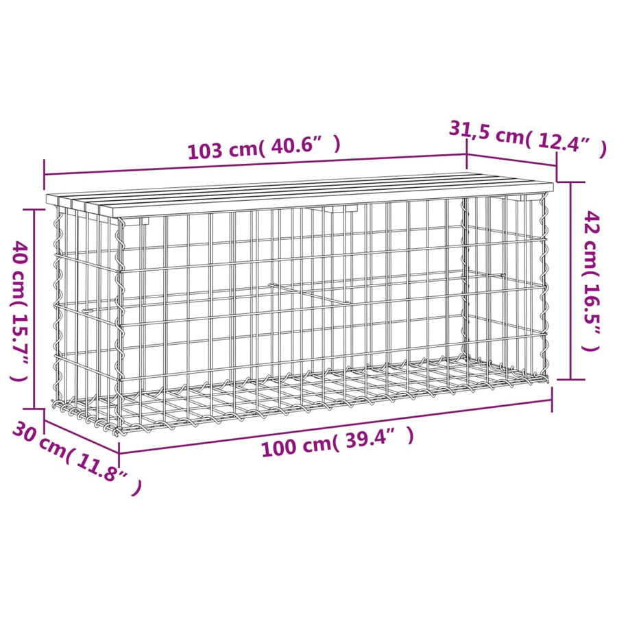 Tuinbank Schanskorfontwerp Massief Grenenhout 103 x 31,5 x 42 cm Natuurlijk grenenhout
