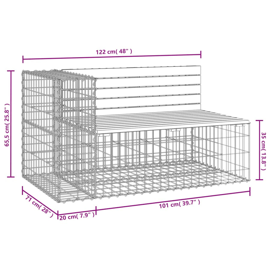 Tuinbank Schanskorfontwerp 22X7X65,5 Cm Massief Grenenhout 122 x 71 x 65.5 cm Natuurlijk grenenhout
