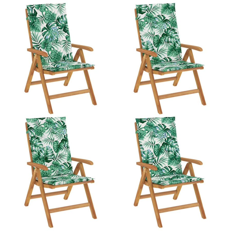 Tuinstoelen 4 st verstelbaar met kussens massief teakhout