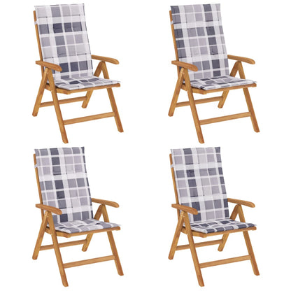 Tuinstoelen 4 st verstelbaar met kussens massief teakhout