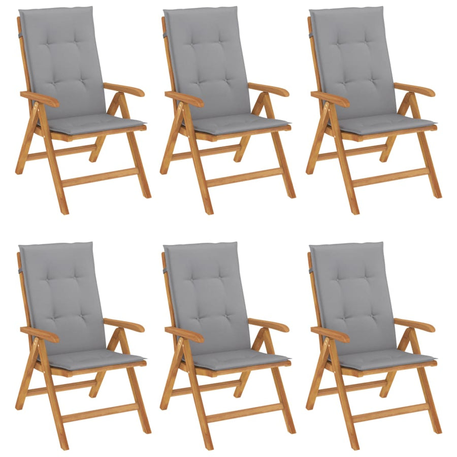 Tuinstoelen 6 st verstelbaar met kussens massief teakhout