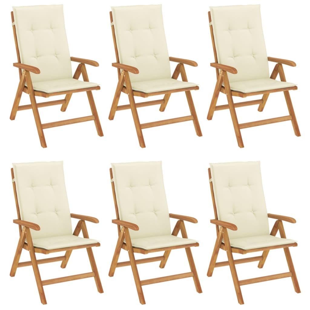 Tuinstoelen Verstelbaar Met Kussens Massief Teakhout 6 120 x 50 x 3 cm Crème