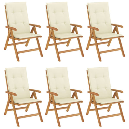 Tuinstoelen Verstelbaar Met Kussens Massief Teakhout 6 120 x 50 x 3 cm Crème