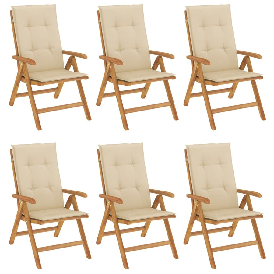 Tuinstoelen 6 st verstelbaar met kussens massief teakhout