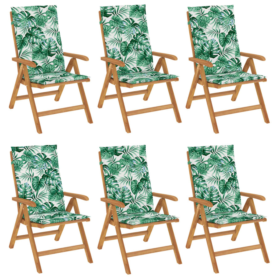 Tuinstoelen 6 st verstelbaar met kussens massief teakhout