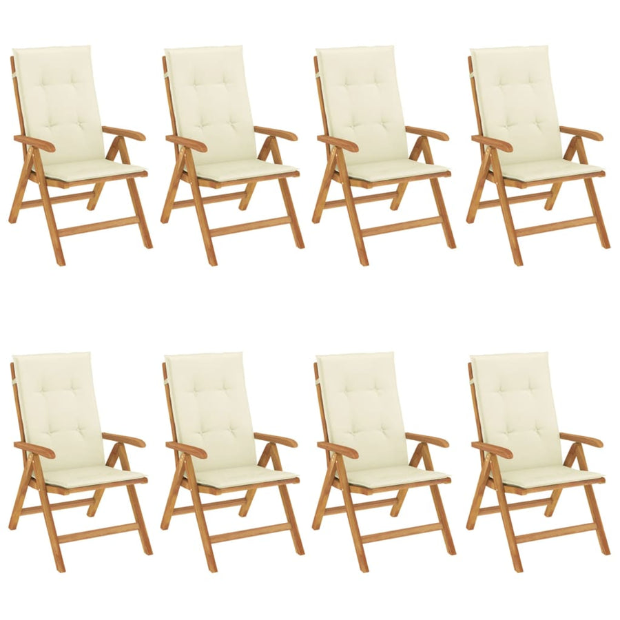 Tuinstoelen 8 st verstelbaar met kussens massief teakhout