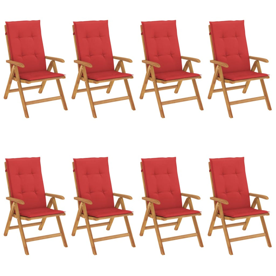 Tuinstoelen 8 st verstelbaar met kussens massief teakhout