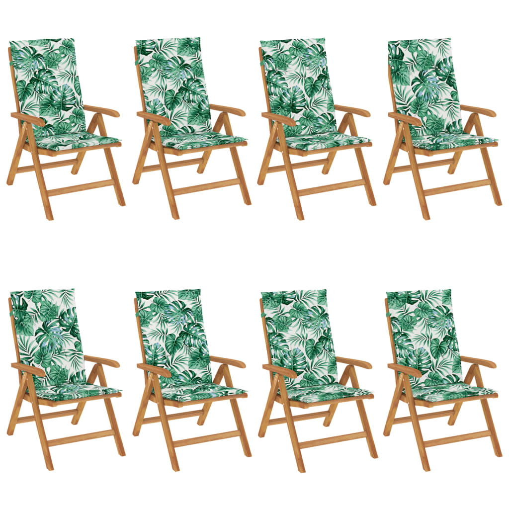 Tuinstoelen 8 st verstelbaar met kussens massief teakhout