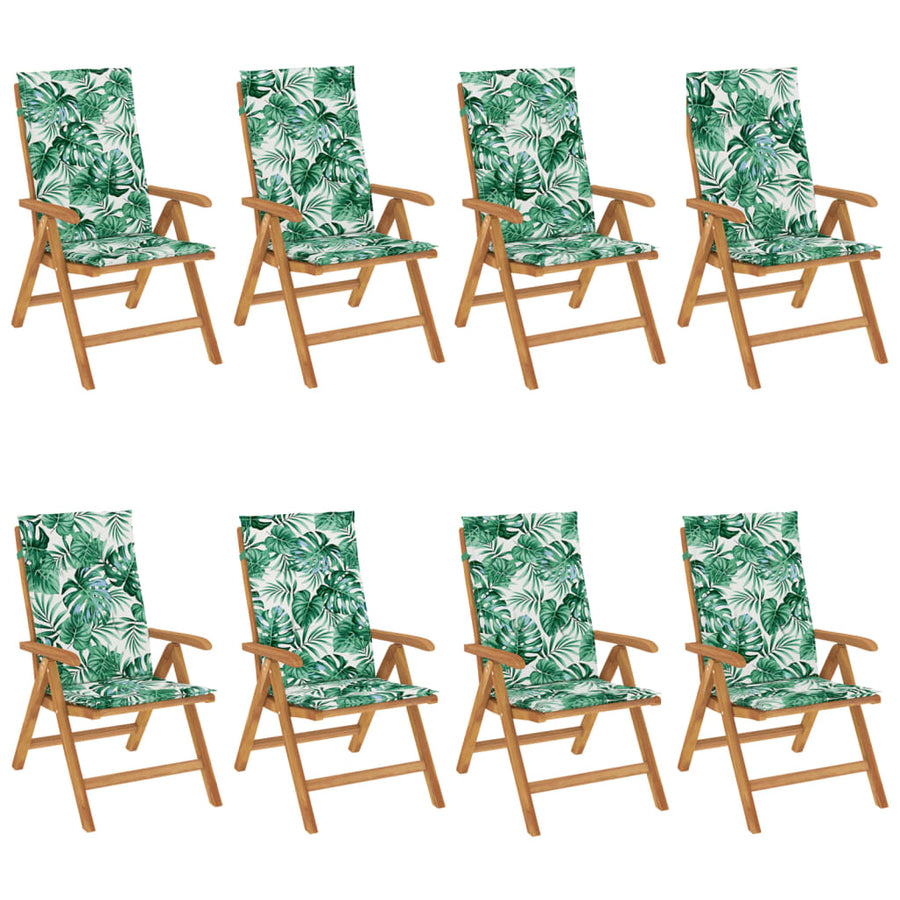 Tuinstoelen 8 st verstelbaar met kussens massief teakhout