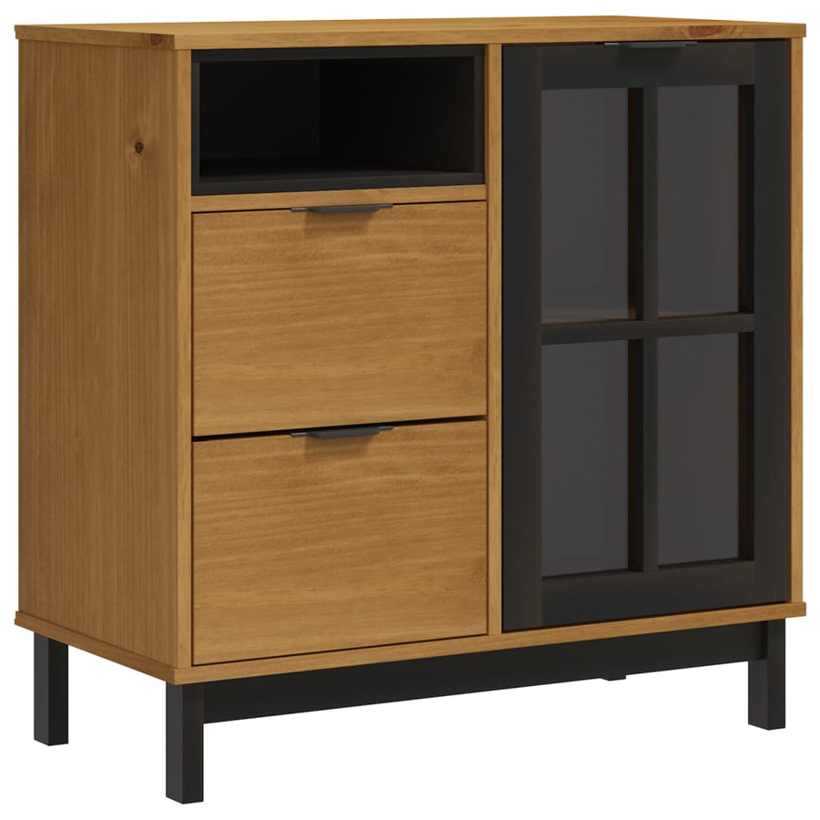 Hoge Kast Met Glazen Deuren Flam 80X40X180 Cm Grenenhout Donkerbruin