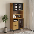 Hoge kast 80x40x180 cm grenenhout donkerbruin glazen deuren