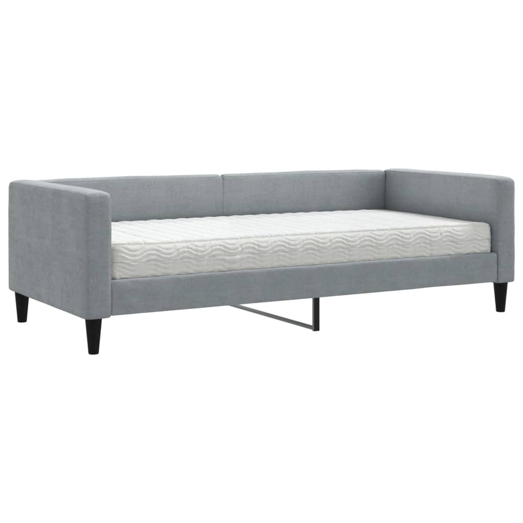 Slaapbank met matras 90x200 cm stof lichtgrijs 90 x 200 cm Lichtgrijs met matras