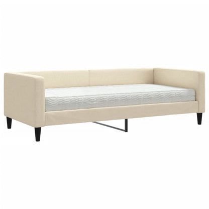 Slaapbank met matras 90x200 cm stof crèmekleurig 90 x 200 cm Crème met matras