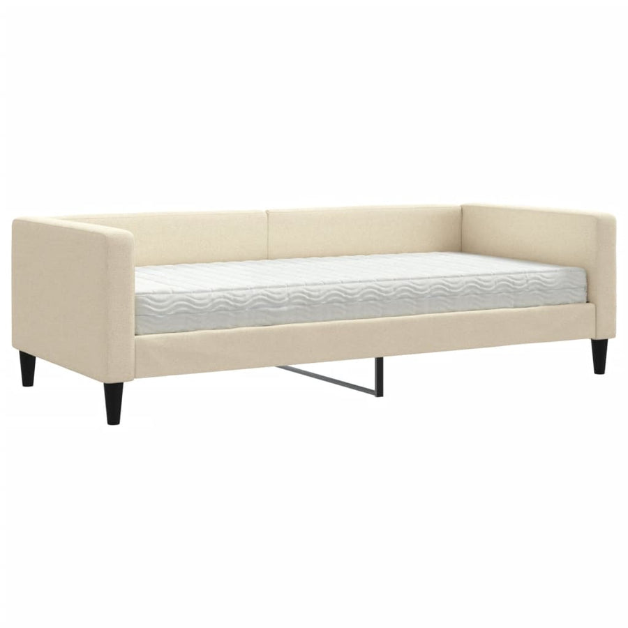 Slaapbank met matras 90x200 cm stof crèmekleurig 90 x 200 cm Crème met matras